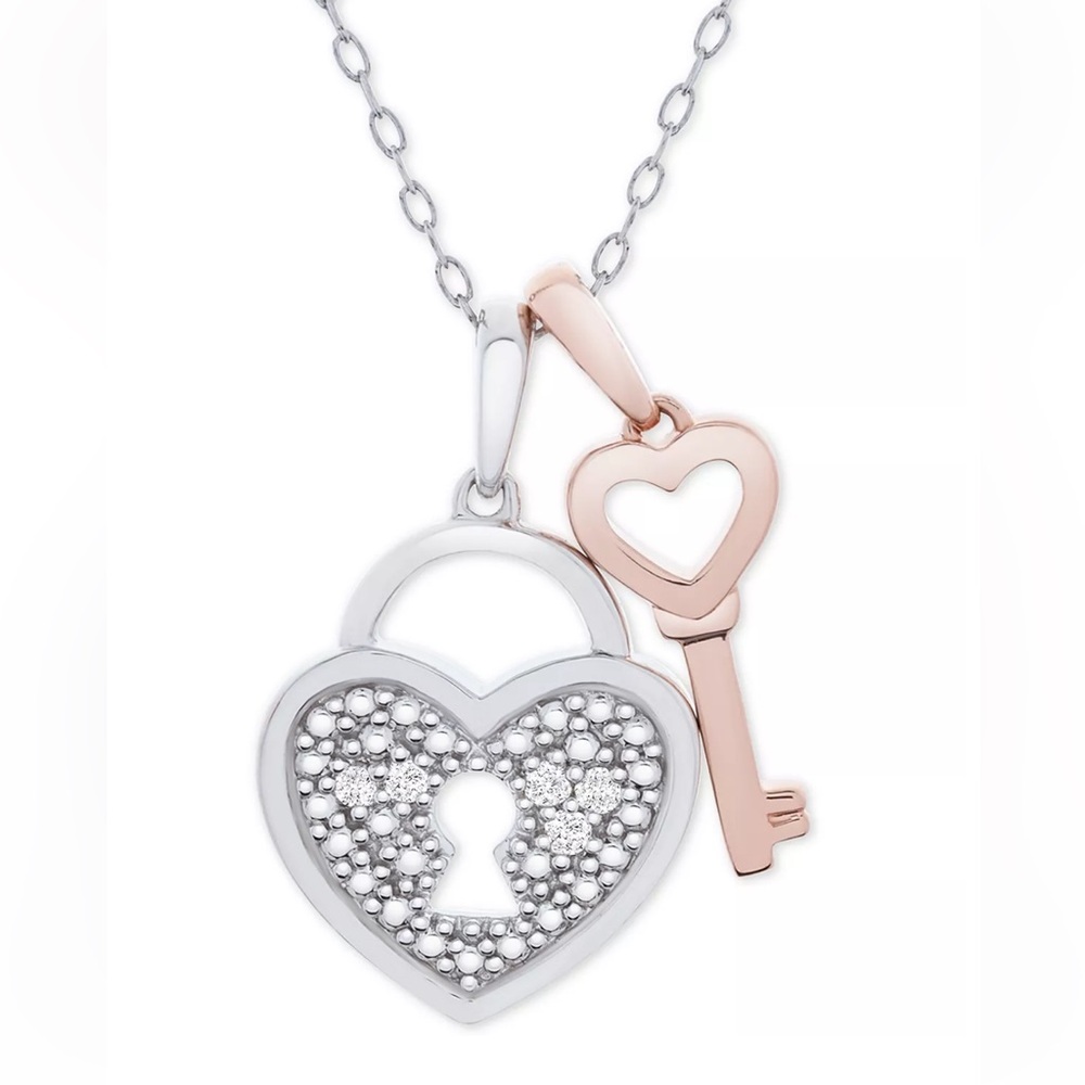 Diamond Accent Heart Lock & Key Pendant Necklace